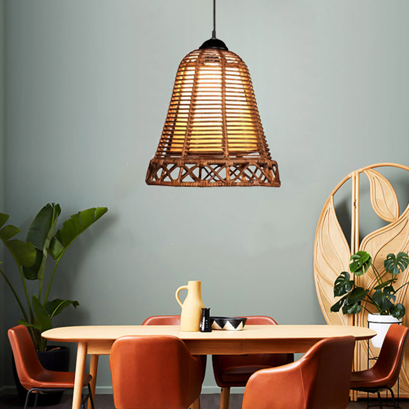 Rattan Bell Shaped Hanging Light Rustic Style 1 Head Beige Drop Light for Living Room Restaurant Clearhalo 'Ceiling Lights' 'Pendant Lights' 'Pendants' Lighting' 120765