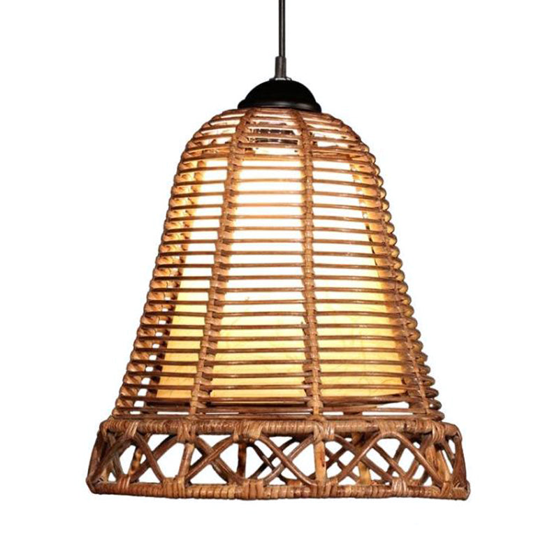 Rattan Bell Shaped Hanging Light Rustic Style 1 Head Beige Drop Light for Living Room Restaurant Clearhalo 'Ceiling Lights' 'Pendant Lights' 'Pendants' Lighting' 120767