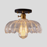 White/Amber One Light Ceiling Mount Industrial Prismatic Glass Scalloped Semi Flush Light Clearhalo 'Ceiling Lights' 'Close To Ceiling Lights' 'Close to ceiling' 'Glass shade' 'Glass' 'Semi-flushmount' Lighting' 1207676