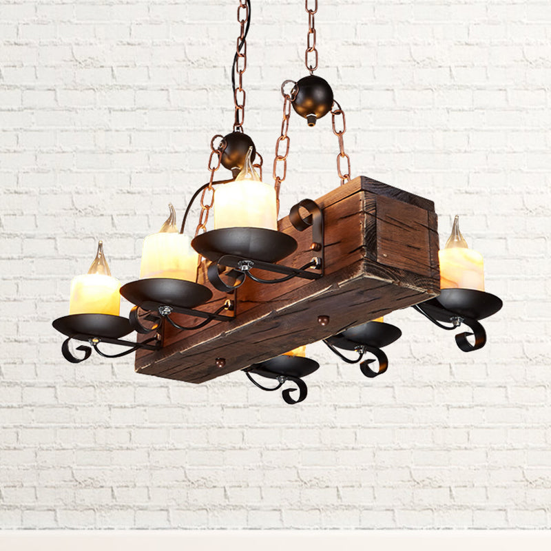 Marble Candle Island Pendant Light Rustic 6/8 Lights Dining Room Hanging Lamp in Brown with Wood Design 6 Brown Clearhalo 'Ceiling Lights' 'Island Lights' Lighting' 1207677