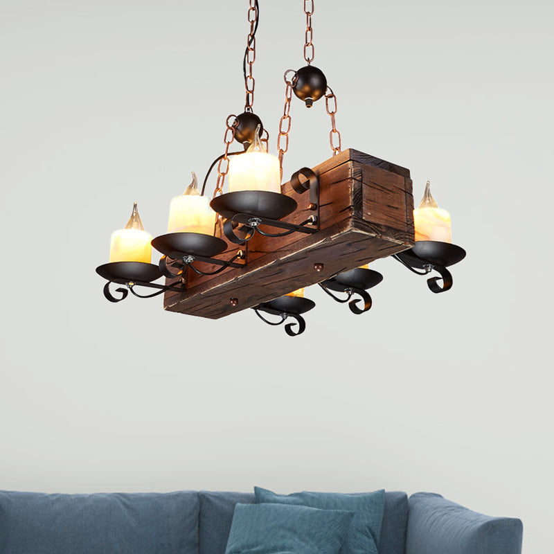 Marble Candle Island Pendant Light Rustic 6/8 Lights Dining Room Hanging Lamp in Brown with Wood Design Clearhalo 'Ceiling Lights' 'Island Lights' Lighting' 1207678