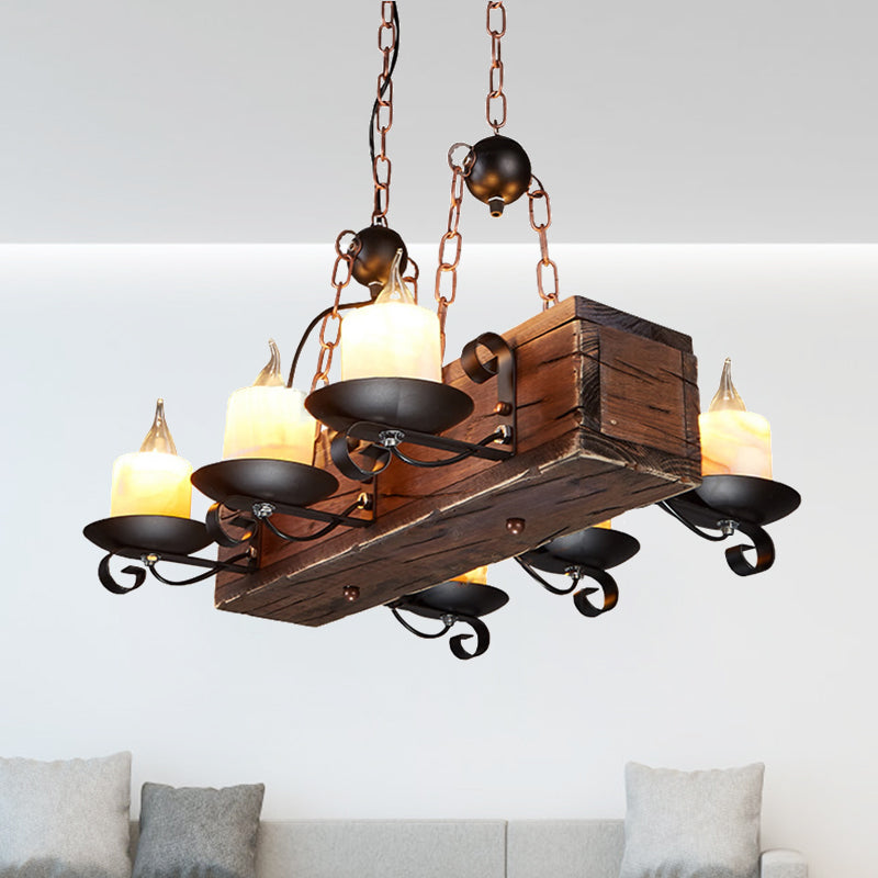 Marble Candle Island Pendant Light Rustic 6/8 Lights Dining Room Hanging Lamp in Brown with Wood Design Clearhalo 'Ceiling Lights' 'Island Lights' Lighting' 1207679