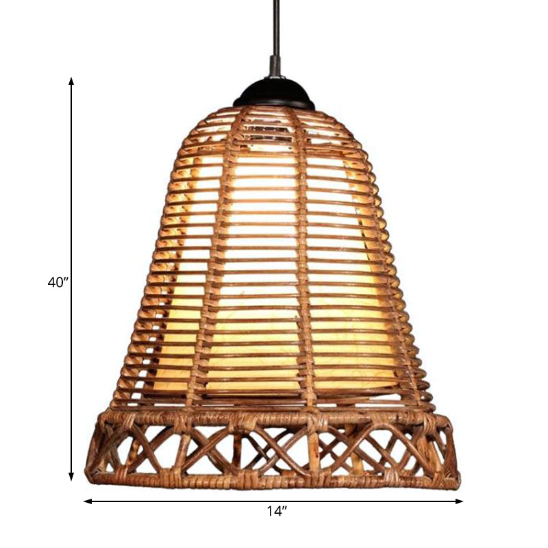 Rattan Bell Shaped Hanging Light Rustic Style 1 Head Beige Drop Light for Living Room Restaurant Clearhalo 'Ceiling Lights' 'Pendant Lights' 'Pendants' Lighting' 120768