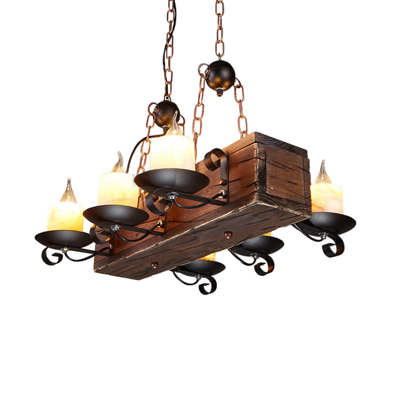 Marble Candle Island Pendant Light Rustic 6/8 Lights Dining Room Hanging Lamp in Brown with Wood Design Clearhalo 'Ceiling Lights' 'Island Lights' Lighting' 1207680