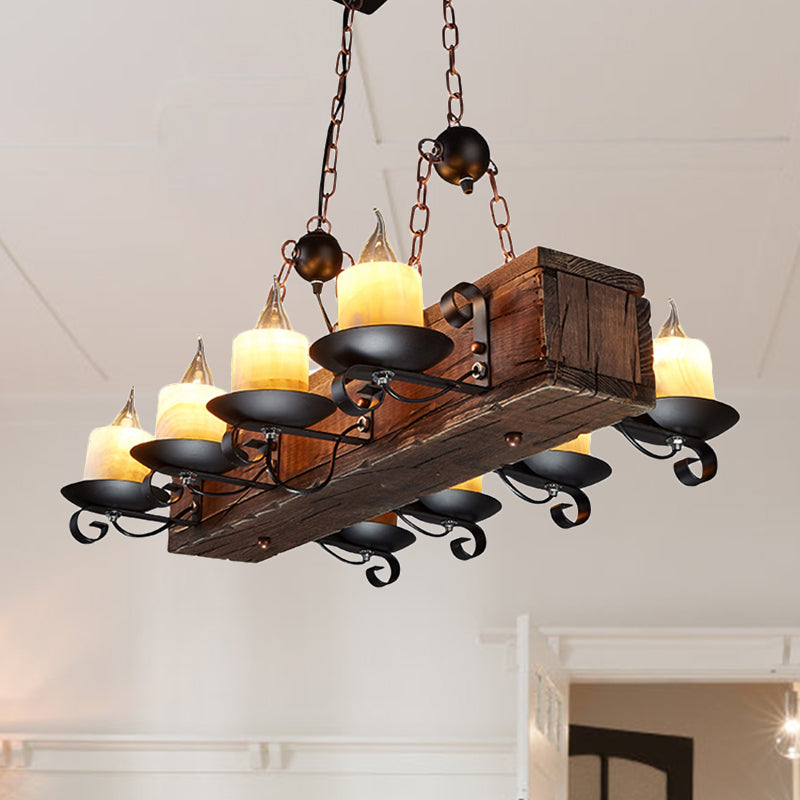 Marble Candle Island Pendant Light Rustic 6/8 Lights Dining Room Hanging Lamp in Brown with Wood Design 8 Brown Clearhalo 'Ceiling Lights' 'Island Lights' Lighting' 1207682