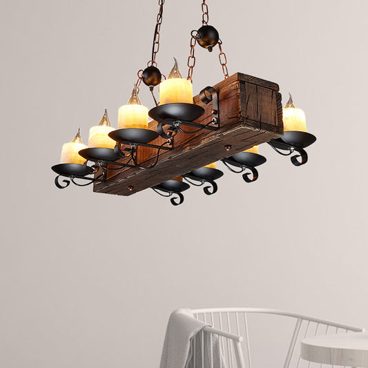 Marble Candle Island Pendant Light Rustic 6/8 Lights Dining Room Hanging Lamp in Brown with Wood Design Clearhalo 'Ceiling Lights' 'Island Lights' Lighting' 1207683