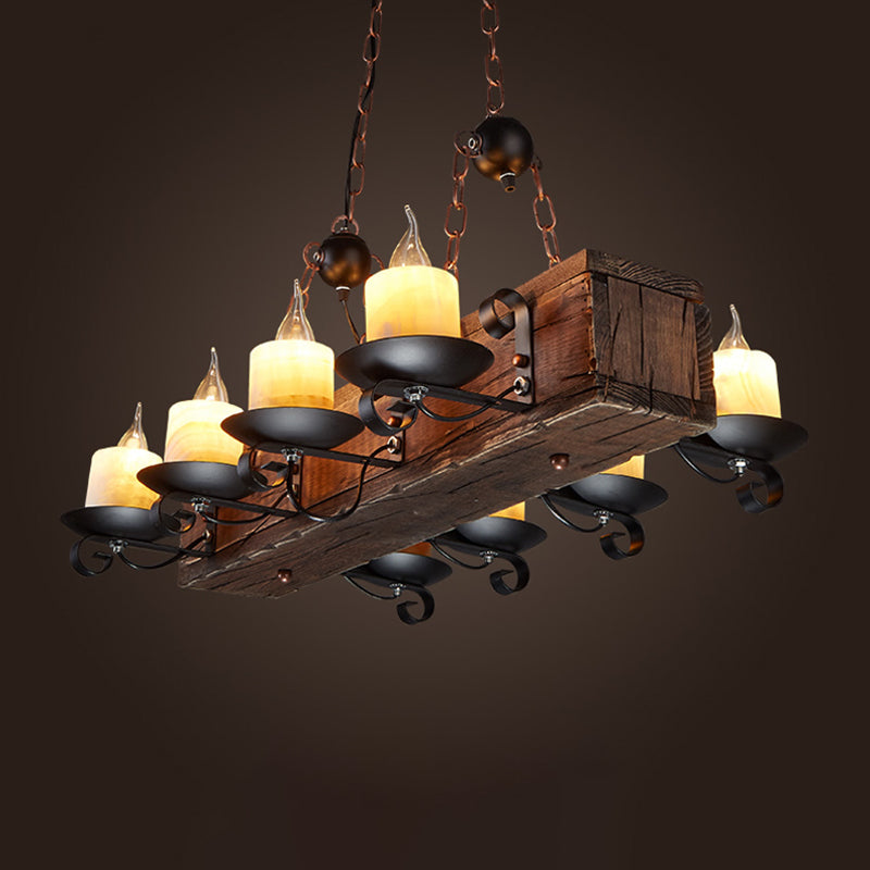 Marble Candle Island Pendant Light Rustic 6/8 Lights Dining Room Hanging Lamp in Brown with Wood Design Clearhalo 'Ceiling Lights' 'Island Lights' Lighting' 1207685