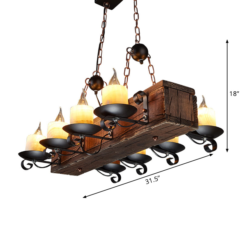 Marble Candle Island Pendant Light Rustic 6/8 Lights Dining Room Hanging Lamp in Brown with Wood Design Clearhalo 'Ceiling Lights' 'Island Lights' Lighting' 1207686