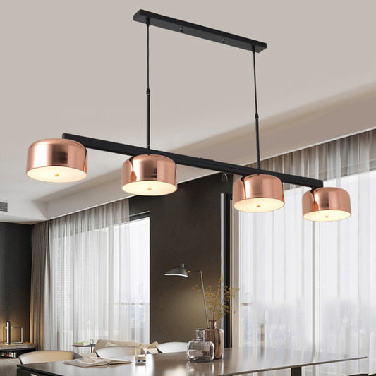 4 Heads Bowl Linear Chandelier Retro Style Copper Finish Metal Ceiling Fixture with Adjustable Cord Copper Clearhalo 'Ceiling Lights' 'Island Lights' Lighting' 1207712