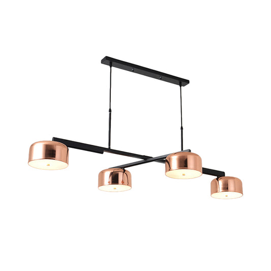 4 Heads Bowl Linear Chandelier Retro Style Copper Finish Metal Ceiling Fixture with Adjustable Cord Clearhalo 'Ceiling Lights' 'Island Lights' Lighting' 1207715