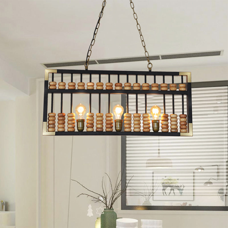 Abacus Shape Island Chandelier Retro Industrial Metal 3 Heads Pendant Lamp for Bar/Restaurant Black Clearhalo 'Ceiling Lights' 'Close To Ceiling Lights' 'Glass shade' 'Glass' 'Island Lights' Lighting' 1207722