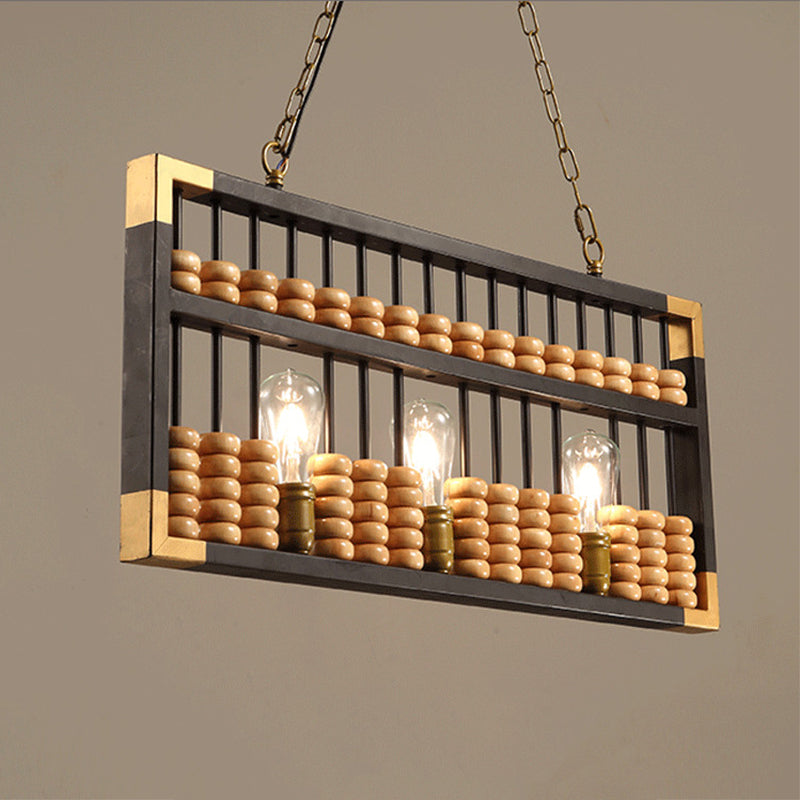 Abacus Shape Island Chandelier Retro Industrial Metal 3 Heads Pendant Lamp for Bar/Restaurant Clearhalo 'Ceiling Lights' 'Close To Ceiling Lights' 'Glass shade' 'Glass' 'Island Lights' Lighting' 1207725