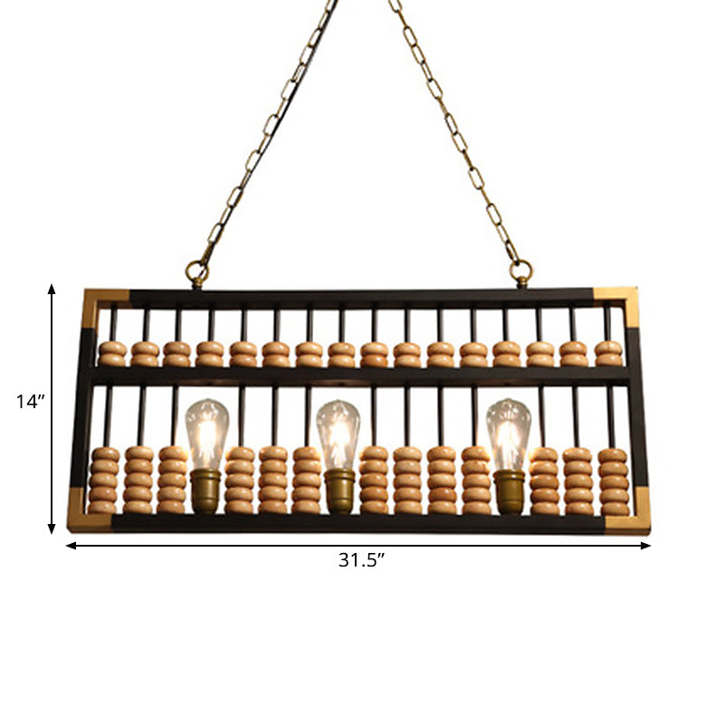 Abacus Shape Island Chandelier Retro Industrial Metal 3 Heads Pendant Lamp for Bar/Restaurant Clearhalo 'Ceiling Lights' 'Close To Ceiling Lights' 'Glass shade' 'Glass' 'Island Lights' Lighting' 1207726