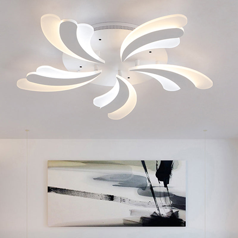 Acrylic Windmill Ceiling Lamp Modern 3/5/9 Lights White Flush Mount Light Fixture in Warm/White/Natural Light 5 White Clearhalo 'Ceiling Lights' 'Close To Ceiling Lights' 'Close to ceiling' 'Semi-flushmount' Lighting' 1207772