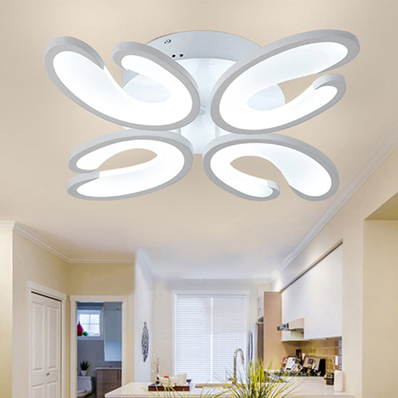 4/6/9 Heads Bedroom Ceiling Light Fixture with U-Shaped Acrylic Shade White Flush Mount Lamp in Warm/White/Natural Light 4 White Clearhalo 'Ceiling Lights' 'Close To Ceiling Lights' 'Close to ceiling' 'Semi-flushmount' Lighting' 1207792