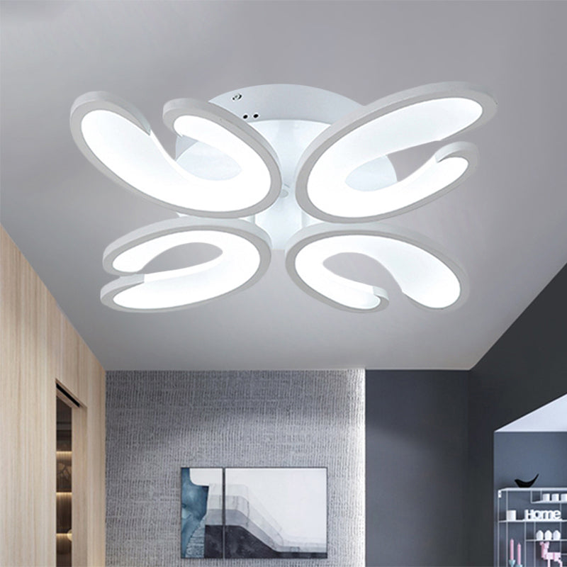 4/6/9 Heads Bedroom Ceiling Light Fixture with U-Shaped Acrylic Shade White Flush Mount Lamp in Warm/White/Natural Light Clearhalo 'Ceiling Lights' 'Close To Ceiling Lights' 'Close to ceiling' 'Semi-flushmount' Lighting' 1207793