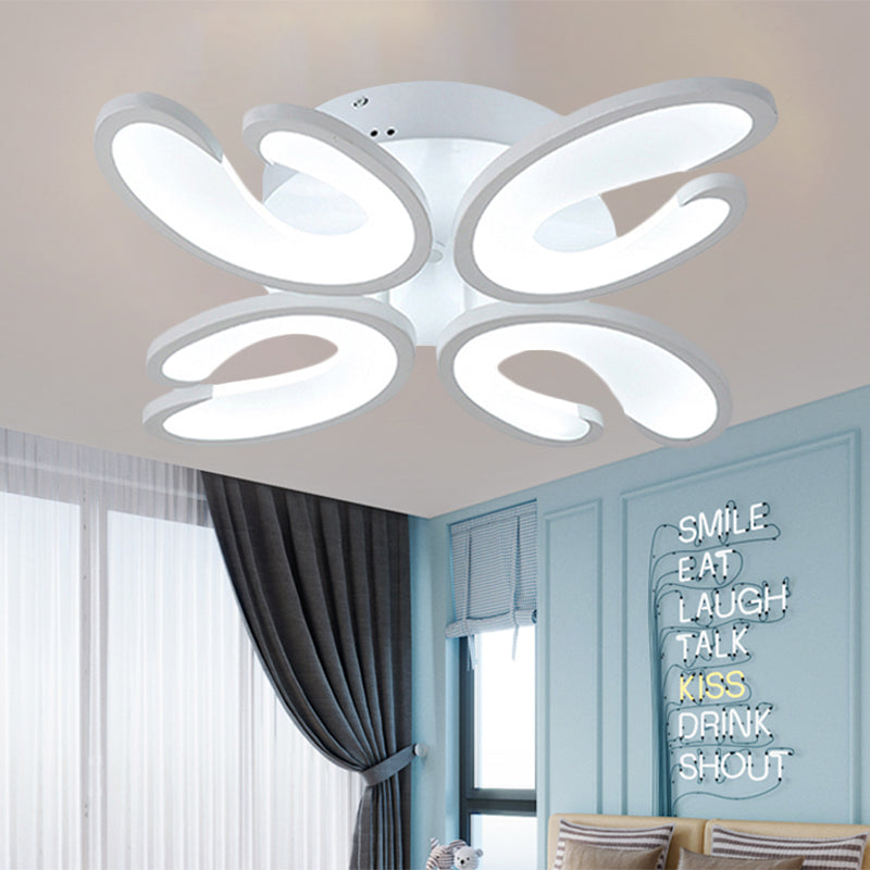 4/6/9 Heads Bedroom Ceiling Light Fixture with U-Shaped Acrylic Shade White Flush Mount Lamp in Warm/White/Natural Light Clearhalo 'Ceiling Lights' 'Close To Ceiling Lights' 'Close to ceiling' 'Semi-flushmount' Lighting' 1207794