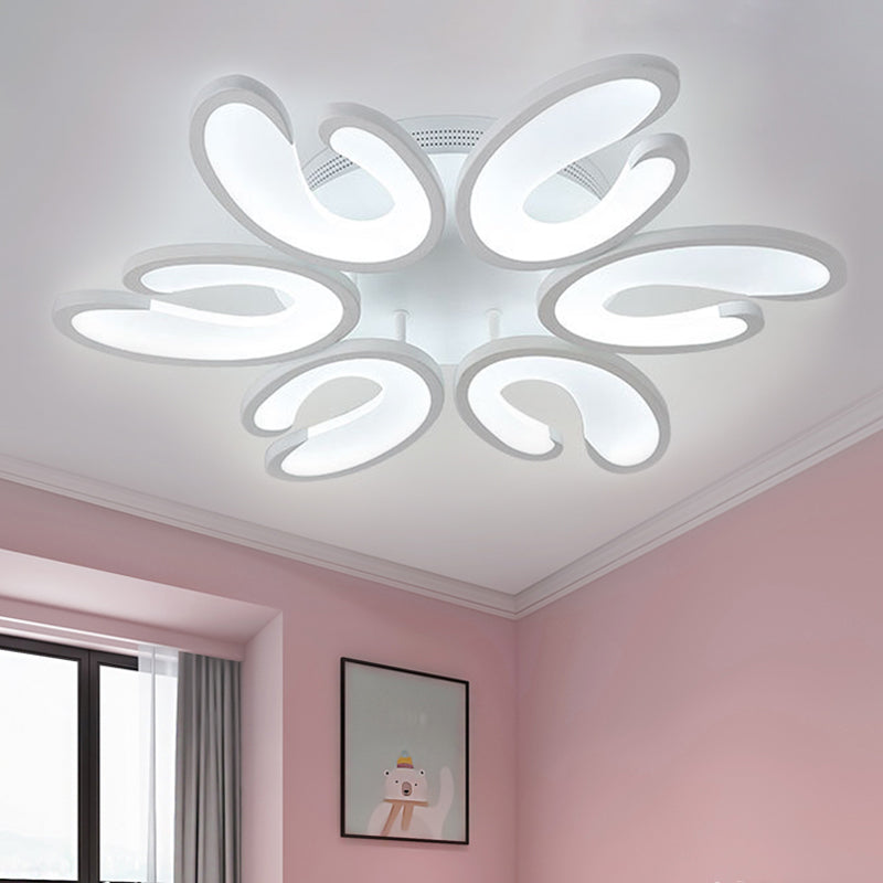 4/6/9 Heads Bedroom Ceiling Light Fixture with U-Shaped Acrylic Shade White Flush Mount Lamp in Warm/White/Natural Light Clearhalo 'Ceiling Lights' 'Close To Ceiling Lights' 'Close to ceiling' 'Semi-flushmount' Lighting' 1207798