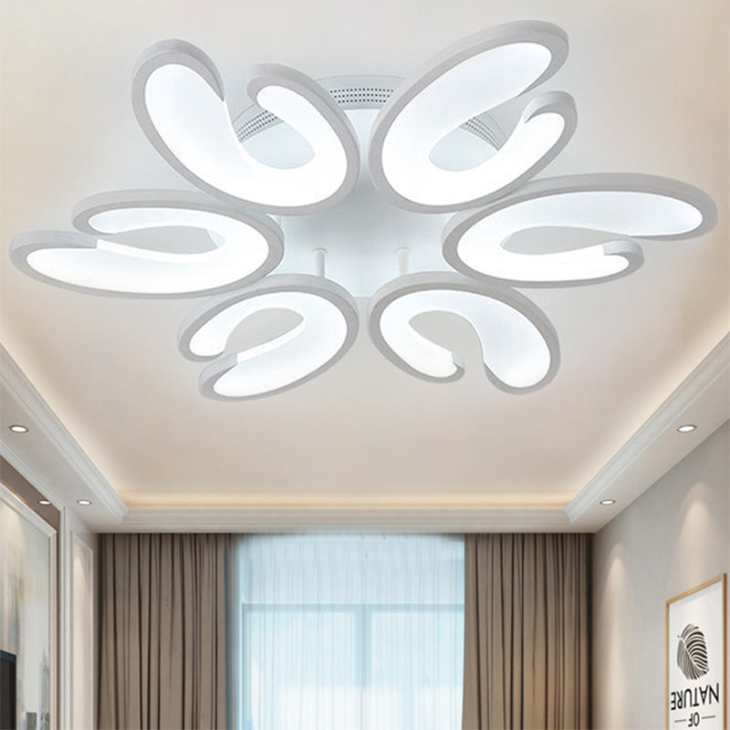 4/6/9 Heads Bedroom Ceiling Light Fixture with U-Shaped Acrylic Shade White Flush Mount Lamp in Warm/White/Natural Light Clearhalo 'Ceiling Lights' 'Close To Ceiling Lights' 'Close to ceiling' 'Semi-flushmount' Lighting' 1207799