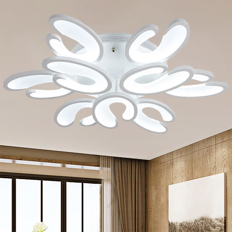 4/6/9 Heads Bedroom Ceiling Light Fixture with U-Shaped Acrylic Shade White Flush Mount Lamp in Warm/White/Natural Light 9 White Clearhalo 'Ceiling Lights' 'Close To Ceiling Lights' 'Close to ceiling' 'Semi-flushmount' Lighting' 1207802