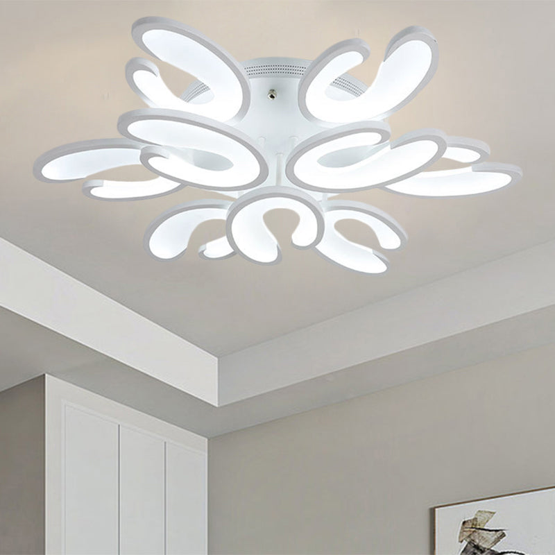 4/6/9 Heads Bedroom Ceiling Light Fixture with U-Shaped Acrylic Shade White Flush Mount Lamp in Warm/White/Natural Light Clearhalo 'Ceiling Lights' 'Close To Ceiling Lights' 'Close to ceiling' 'Semi-flushmount' Lighting' 1207803