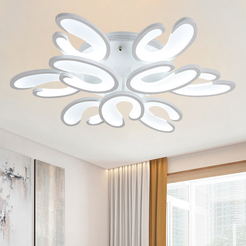 4/6/9 Heads Bedroom Ceiling Light Fixture with U-Shaped Acrylic Shade White Flush Mount Lamp in Warm/White/Natural Light Clearhalo 'Ceiling Lights' 'Close To Ceiling Lights' 'Close to ceiling' 'Semi-flushmount' Lighting' 1207804