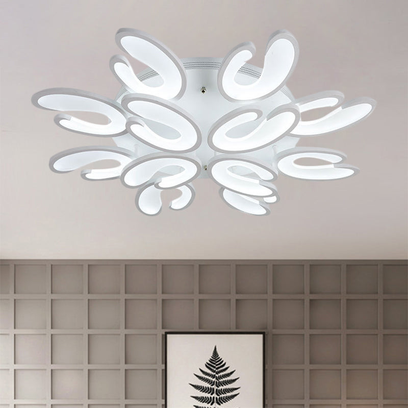 4/6/9 Heads Bedroom Ceiling Light Fixture with U-Shaped Acrylic Shade White Flush Mount Lamp in Warm/White/Natural Light Clearhalo 'Ceiling Lights' 'Close To Ceiling Lights' 'Close to ceiling' 'Semi-flushmount' Lighting' 1207808