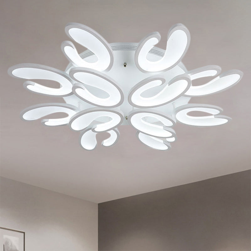 4/6/9 Heads Bedroom Ceiling Light Fixture with U-Shaped Acrylic Shade White Flush Mount Lamp in Warm/White/Natural Light Clearhalo 'Ceiling Lights' 'Close To Ceiling Lights' 'Close to ceiling' 'Semi-flushmount' Lighting' 1207809