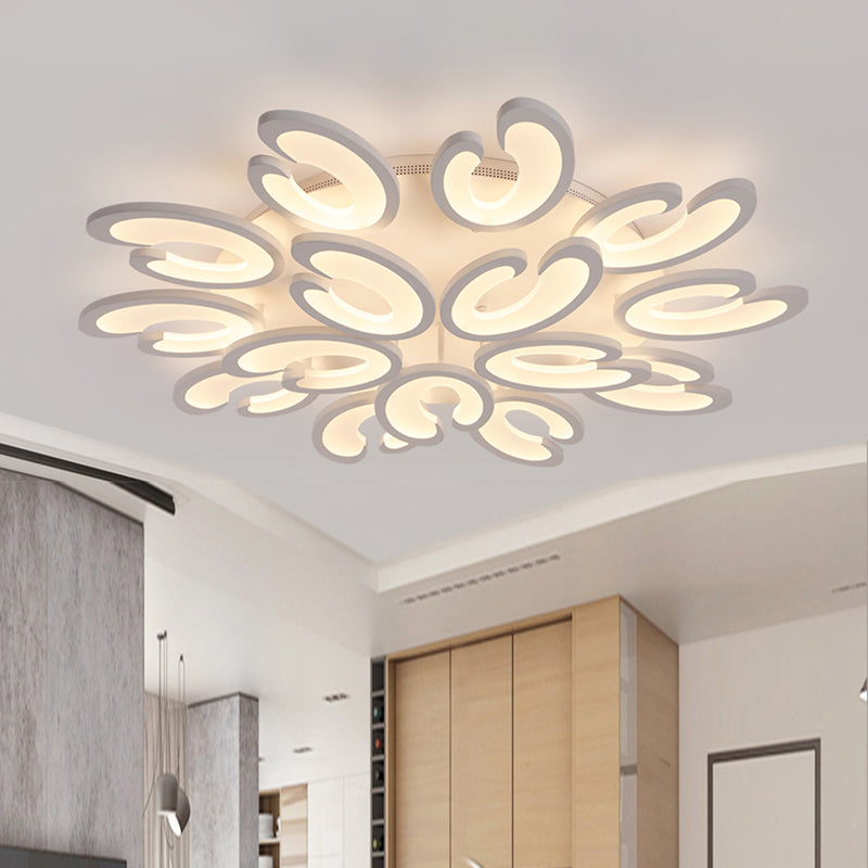 4/6/9 Heads Bedroom Ceiling Light Fixture with U-Shaped Acrylic Shade White Flush Mount Lamp in Warm/White/Natural Light 15 White Clearhalo 'Ceiling Lights' 'Close To Ceiling Lights' 'Close to ceiling' 'Semi-flushmount' Lighting' 1207812