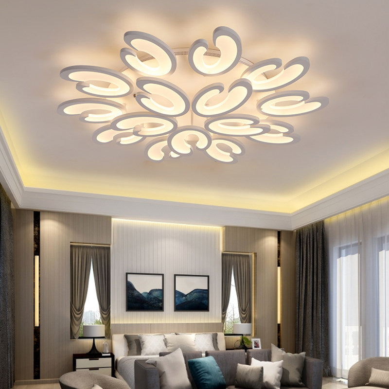 4/6/9 Heads Bedroom Ceiling Light Fixture with U-Shaped Acrylic Shade White Flush Mount Lamp in Warm/White/Natural Light Clearhalo 'Ceiling Lights' 'Close To Ceiling Lights' 'Close to ceiling' 'Semi-flushmount' Lighting' 1207813