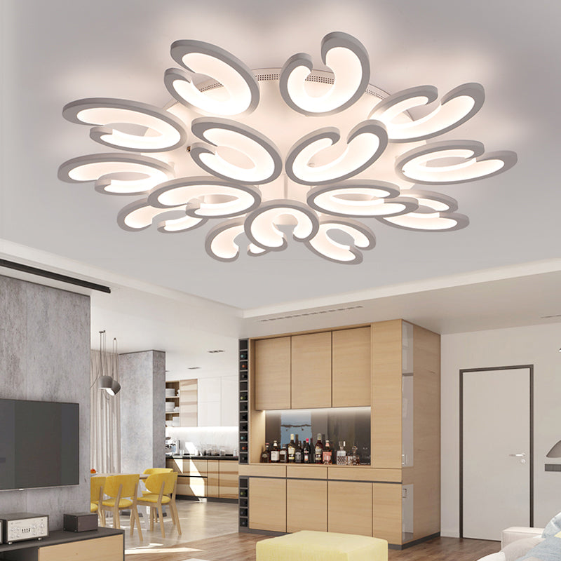 4/6/9 Heads Bedroom Ceiling Light Fixture with U-Shaped Acrylic Shade White Flush Mount Lamp in Warm/White/Natural Light Clearhalo 'Ceiling Lights' 'Close To Ceiling Lights' 'Close to ceiling' 'Semi-flushmount' Lighting' 1207814