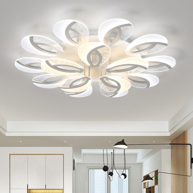 Simple 3/5/9 Lights Flush Mount Light with Acrylic Shade White Fan Ceiling Light Fixture in Warm/White/Natural Light 15 White Clearhalo 'Ceiling Lights' 'Close To Ceiling Lights' 'Close to ceiling' 'Semi-flushmount' Lighting' 1207837