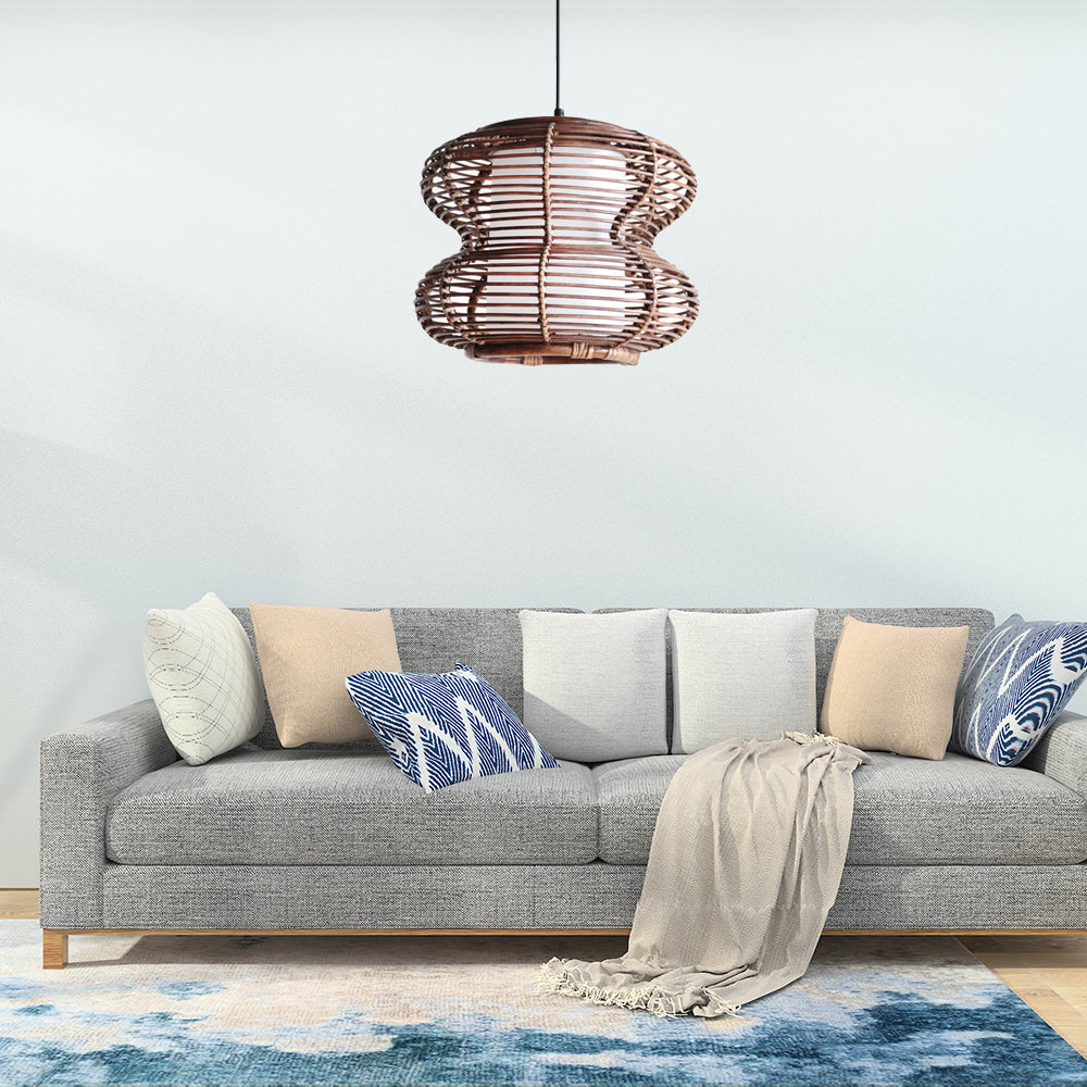 Brown Gourd Hanging Light Fixture Asian Style Single Light Bamboo Pendant with Cylinder Inner Shade for Living Room Clearhalo 'Ceiling Lights' 'Pendant Lights' 'Pendants' Lighting' 120786