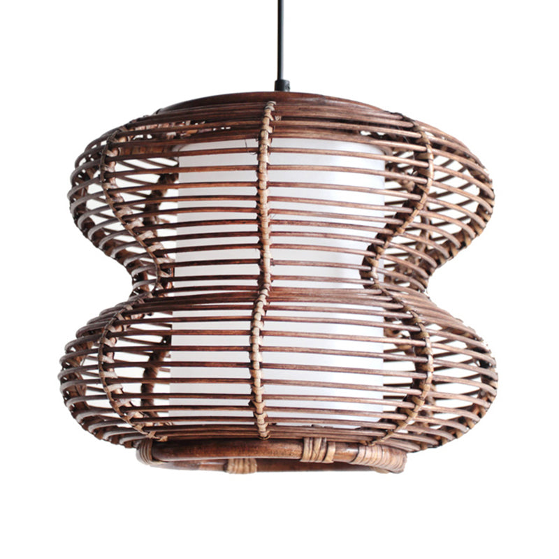 Brown Gourd Hanging Light Fixture Asian Style Single Light Bamboo Pendant with Cylinder Inner Shade for Living Room Clearhalo 'Ceiling Lights' 'Pendant Lights' 'Pendants' Lighting' 120788