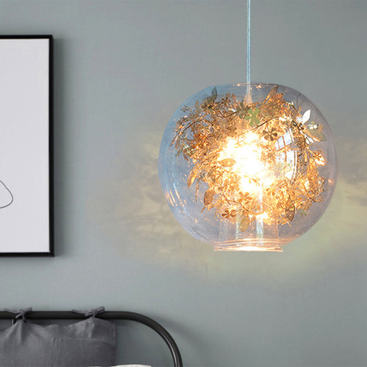 Shattered Leaves Pendant Lighting Modern Clear Glass 1 Light Silver/Gold Hanging Ceiling Lamp Clearhalo 'Ceiling Lights' 'Glass shade' 'Glass' 'Modern Pendants' 'Modern' 'Pendant Lights' 'Pendants' Lighting' 1207883