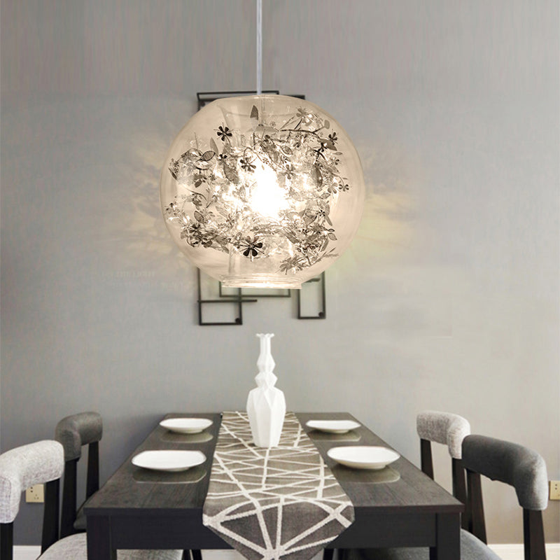 Shattered Leaves Pendant Lighting Modern Clear Glass 1 Light Silver/Gold Hanging Ceiling Lamp Silver Clearhalo 'Ceiling Lights' 'Glass shade' 'Glass' 'Modern Pendants' 'Modern' 'Pendant Lights' 'Pendants' Lighting' 1207887