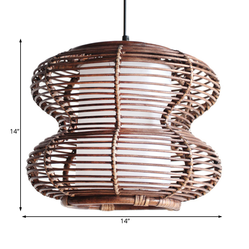 Brown Gourd Hanging Light Fixture Asian Style Single Light Bamboo Pendant with Cylinder Inner Shade for Living Room Clearhalo 'Ceiling Lights' 'Pendant Lights' 'Pendants' Lighting' 120789