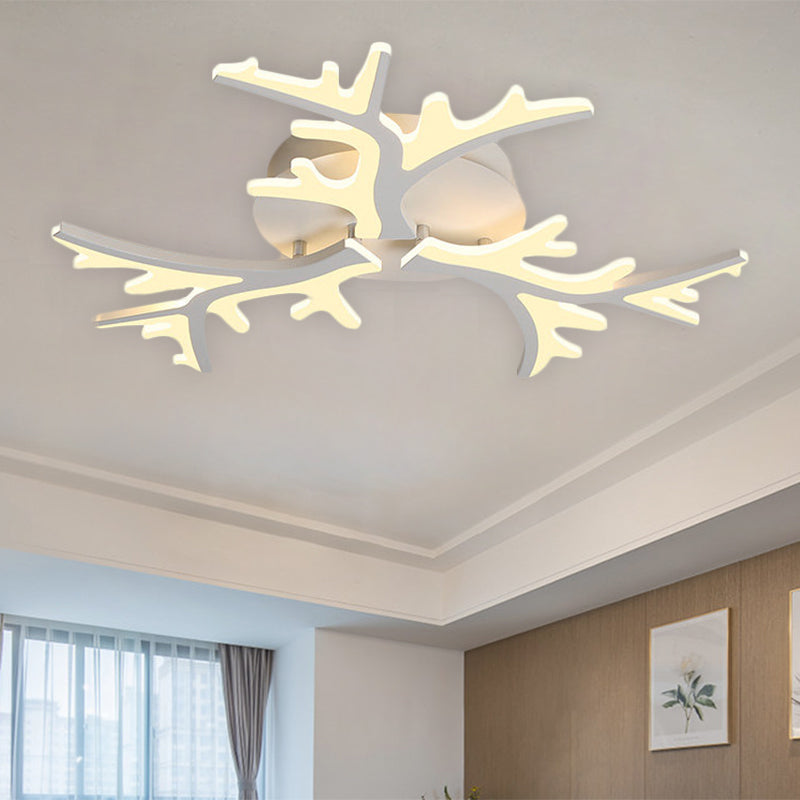 Branch Acrylic Flush Light Contemporary 3/5/9 Heads White Ceiling Mount Light Fixture in Warm/White/Natural Light 3 White Clearhalo 'Ceiling Lights' 'Close To Ceiling Lights' 'Close to ceiling' 'Semi-flushmount' Lighting' 1207901