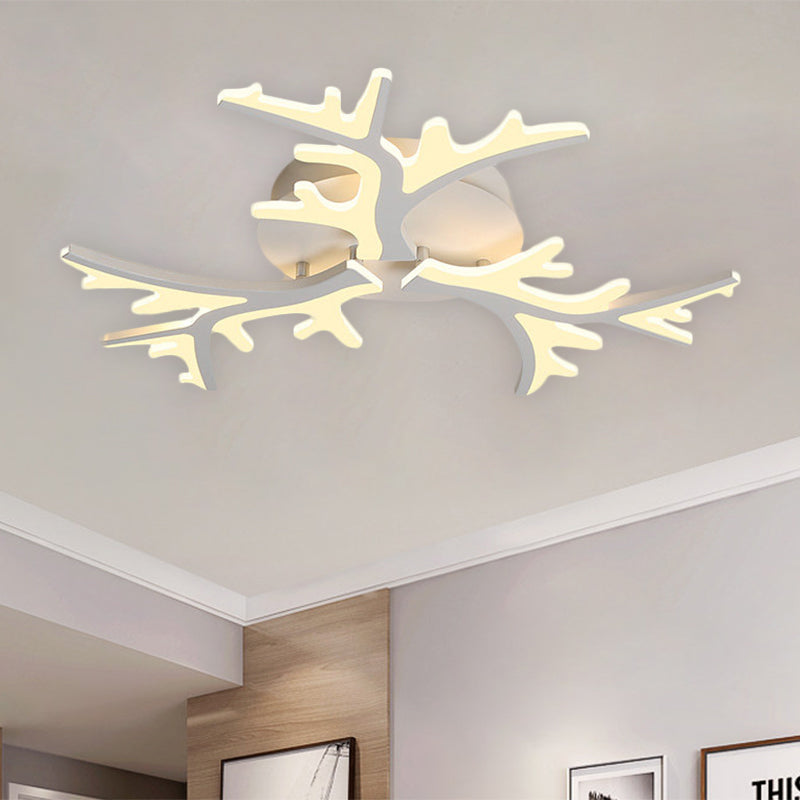 Branch Acrylic Flush Light Contemporary 3/5/9 Heads White Ceiling Mount Light Fixture in Warm/White/Natural Light Clearhalo 'Ceiling Lights' 'Close To Ceiling Lights' 'Close to ceiling' 'Semi-flushmount' Lighting' 1207903