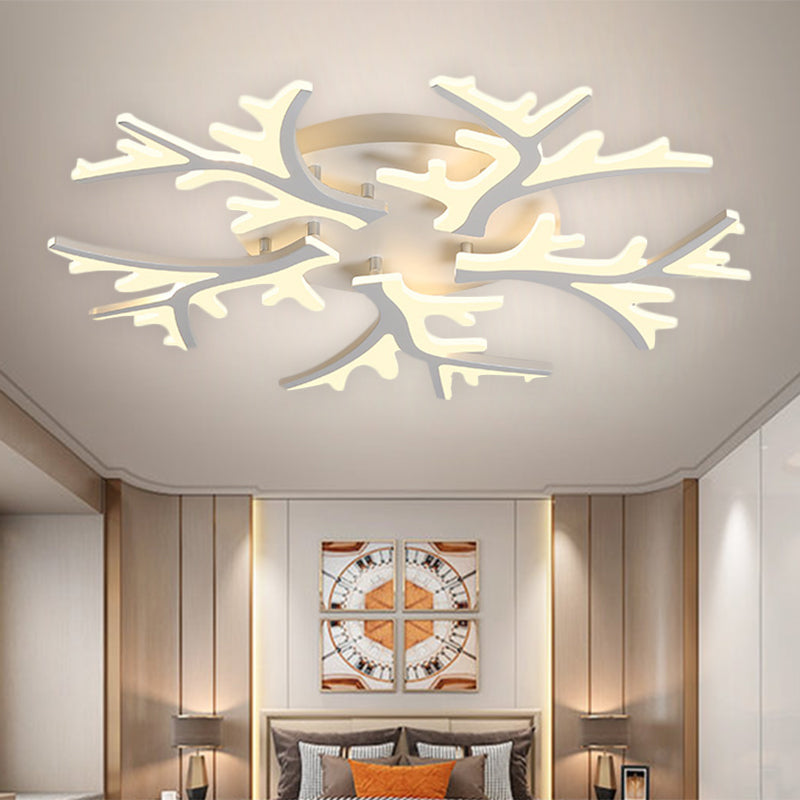 Branch Acrylic Flush Light Contemporary 3/5/9 Heads White Ceiling Mount Light Fixture in Warm/White/Natural Light Clearhalo 'Ceiling Lights' 'Close To Ceiling Lights' 'Close to ceiling' 'Semi-flushmount' Lighting' 1207907