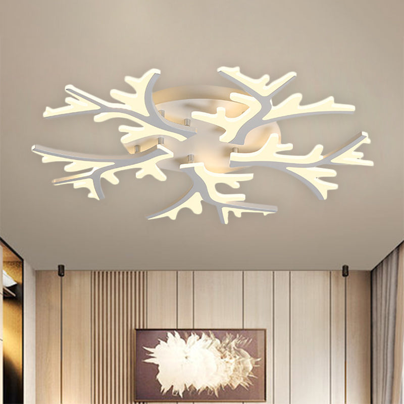 Branch Acrylic Flush Light Contemporary 3/5/9 Heads White Ceiling Mount Light Fixture in Warm/White/Natural Light Clearhalo 'Ceiling Lights' 'Close To Ceiling Lights' 'Close to ceiling' 'Semi-flushmount' Lighting' 1207908