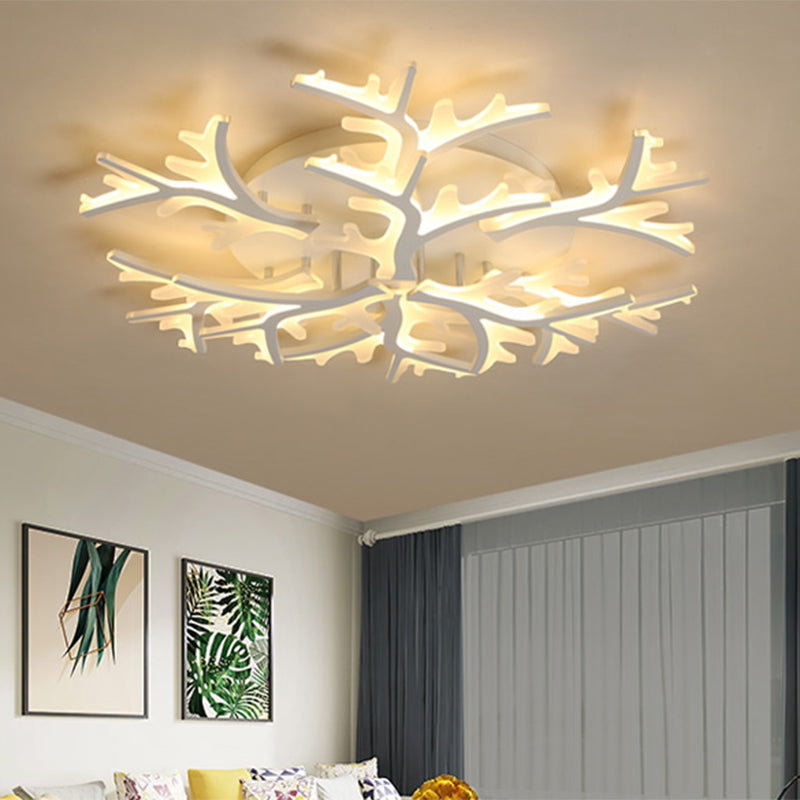 Branch Acrylic Flush Light Contemporary 3/5/9 Heads White Ceiling Mount Light Fixture in Warm/White/Natural Light 9 White Clearhalo 'Ceiling Lights' 'Close To Ceiling Lights' 'Close to ceiling' 'Semi-flushmount' Lighting' 1207911