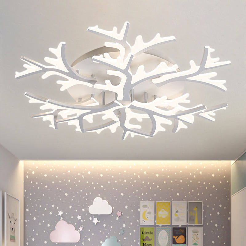 Branch Acrylic Flush Light Contemporary 3/5/9 Heads White Ceiling Mount Light Fixture in Warm/White/Natural Light Clearhalo 'Ceiling Lights' 'Close To Ceiling Lights' 'Close to ceiling' 'Semi-flushmount' Lighting' 1207912