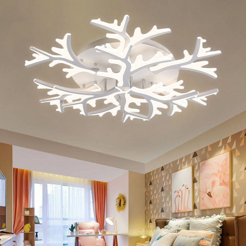 Branch Acrylic Flush Light Contemporary 3/5/9 Heads White Ceiling Mount Light Fixture in Warm/White/Natural Light Clearhalo 'Ceiling Lights' 'Close To Ceiling Lights' 'Close to ceiling' 'Semi-flushmount' Lighting' 1207913