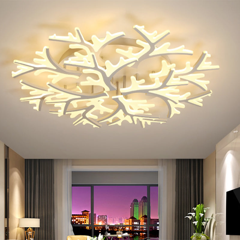 Branch Acrylic Flush Light Contemporary 3/5/9 Heads White Ceiling Mount Light Fixture in Warm/White/Natural Light 12 White Clearhalo 'Ceiling Lights' 'Close To Ceiling Lights' 'Close to ceiling' 'Semi-flushmount' Lighting' 1207916