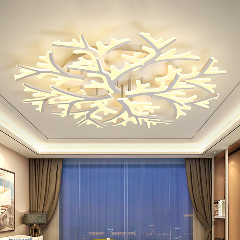 Branch Acrylic Flush Light Contemporary 3/5/9 Heads White Ceiling Mount Light Fixture in Warm/White/Natural Light Clearhalo 'Ceiling Lights' 'Close To Ceiling Lights' 'Close to ceiling' 'Semi-flushmount' Lighting' 1207917