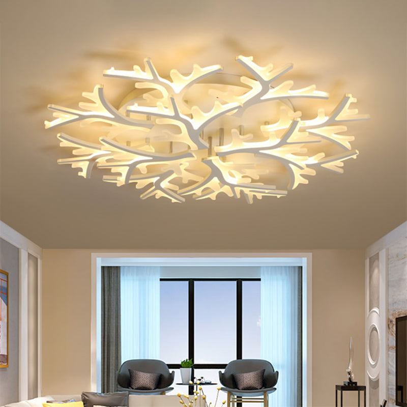 Branch Acrylic Flush Light Contemporary 3/5/9 Heads White Ceiling Mount Light Fixture in Warm/White/Natural Light Clearhalo 'Ceiling Lights' 'Close To Ceiling Lights' 'Close to ceiling' 'Semi-flushmount' Lighting' 1207918