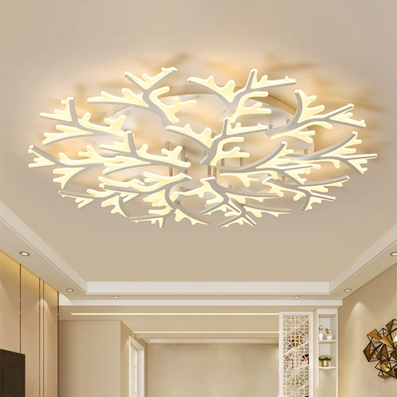 Branch Acrylic Flush Light Contemporary 3/5/9 Heads White Ceiling Mount Light Fixture in Warm/White/Natural Light 15 White Clearhalo 'Ceiling Lights' 'Close To Ceiling Lights' 'Close to ceiling' 'Semi-flushmount' Lighting' 1207921