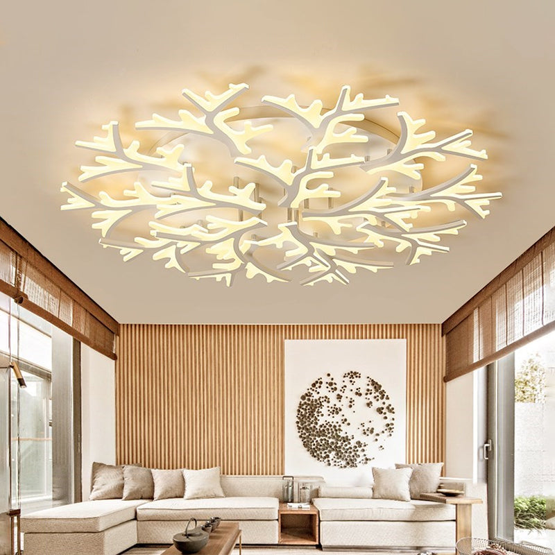 Branch Acrylic Flush Light Contemporary 3/5/9 Heads White Ceiling Mount Light Fixture in Warm/White/Natural Light Clearhalo 'Ceiling Lights' 'Close To Ceiling Lights' 'Close to ceiling' 'Semi-flushmount' Lighting' 1207922