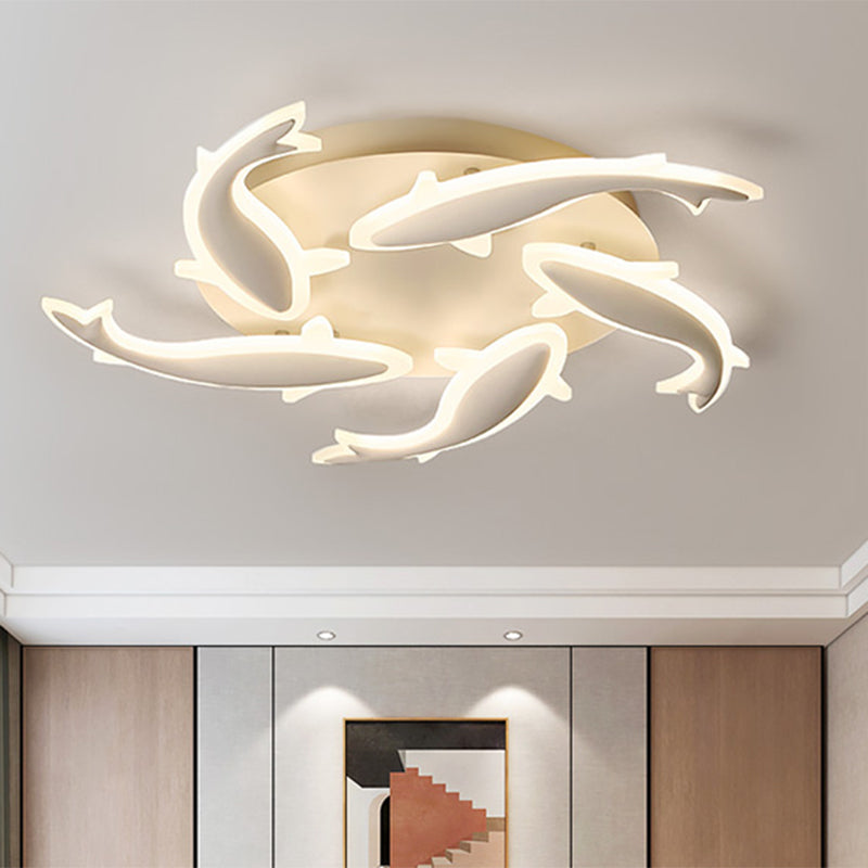 Acrylic Fishes LED Flush Mount Light Fixture Modern 3/5/9 Lights Ceiling Mounted Lighting in Warm/White/Natural Light 5 White Clearhalo 'Ceiling Lights' 'Close To Ceiling Lights' 'Close to ceiling' 'Semi-flushmount' Lighting' 1207931